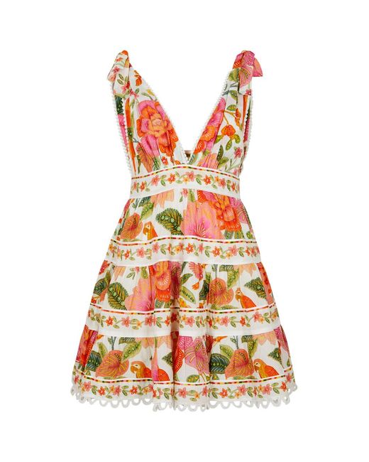 Farm Rio Red Macaw Bloom Cotton Mini Dress