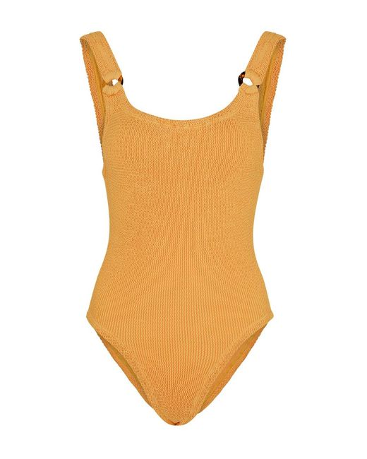 Hunza G Orange Domino Seersucker Swimsuit