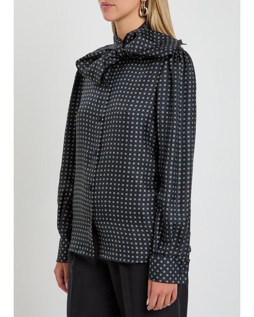 Saint Laurent Black Patterned Silk Blouse