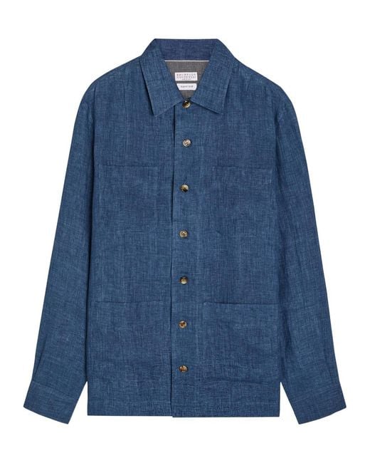 Brunello Cucinelli Blue Linen Shirt for men