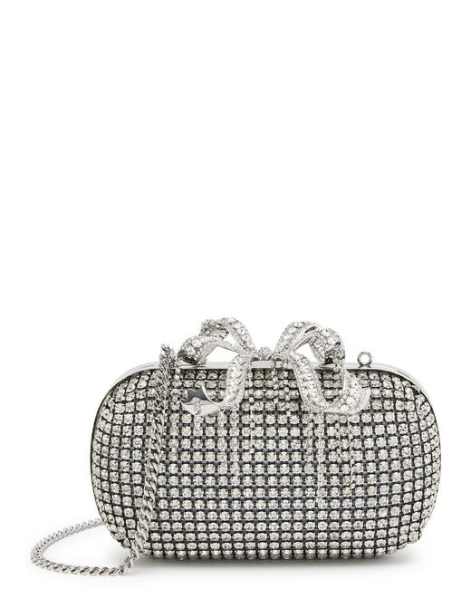 Self-Portrait Gray Crystal-embellished Chainmail Clutch