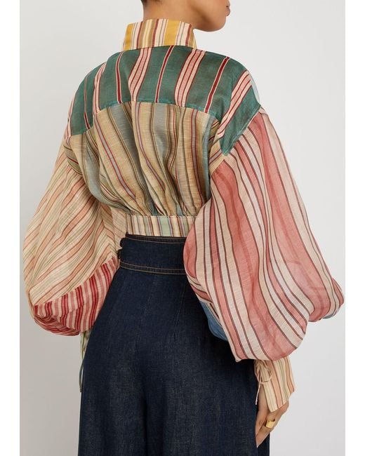 Zimmermann White Rebellion Striped Linen And Silk-Blend Blouse