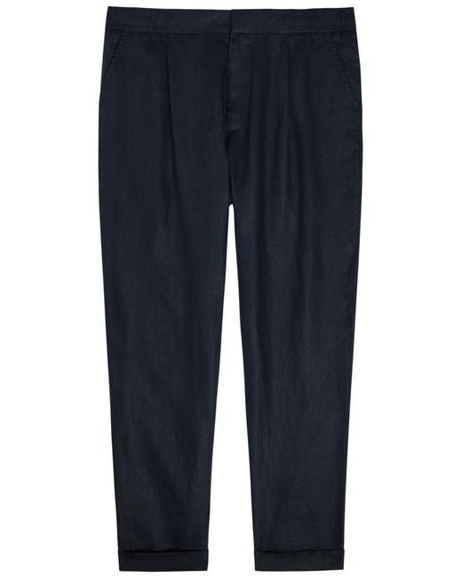 CHE Blue Tapered-Leg Cropped Linen Trousers for men
