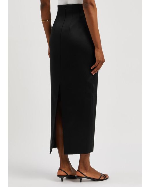 Khaite Black Loxley Satin Midi Skirt