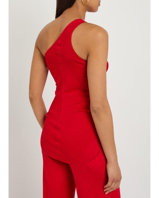 Rick Owens Red One-Shoulder Fine-Knit Tank