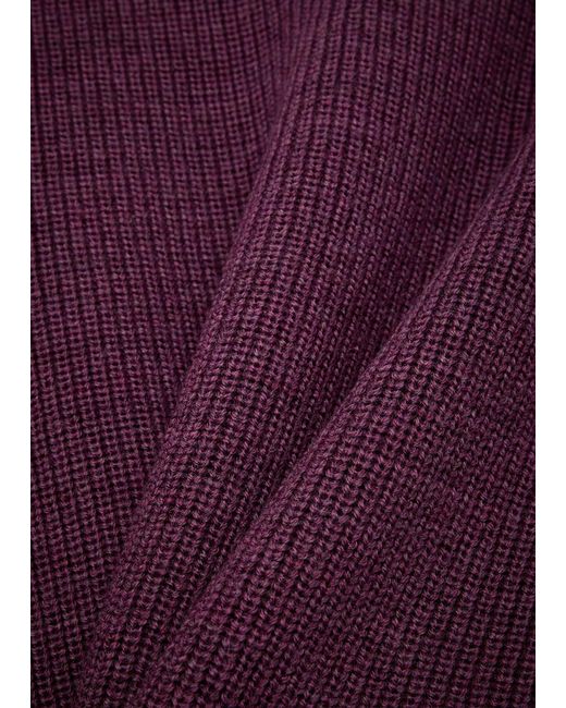 Eileen Fisher Purple Cropped Ribbed Wool Jumper