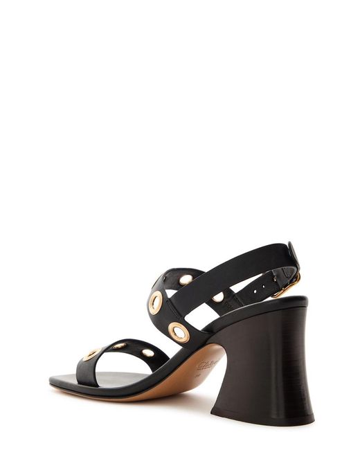 Chloé Black Janis 80 Eyelet-Embellished Leather Sandals