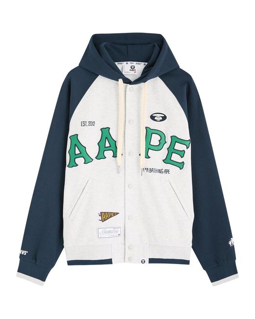 Aape Blue College Colour-Block Hooded Sweatshirt for men