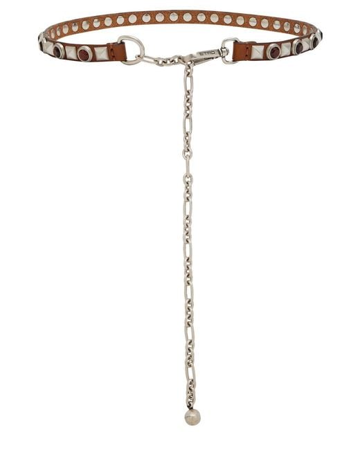Etro Brown Embellished Leather Chain Belt