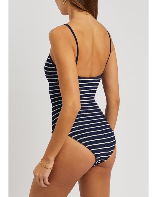 Hunza G Blue Pamela Striped Seersucker Swimsuit