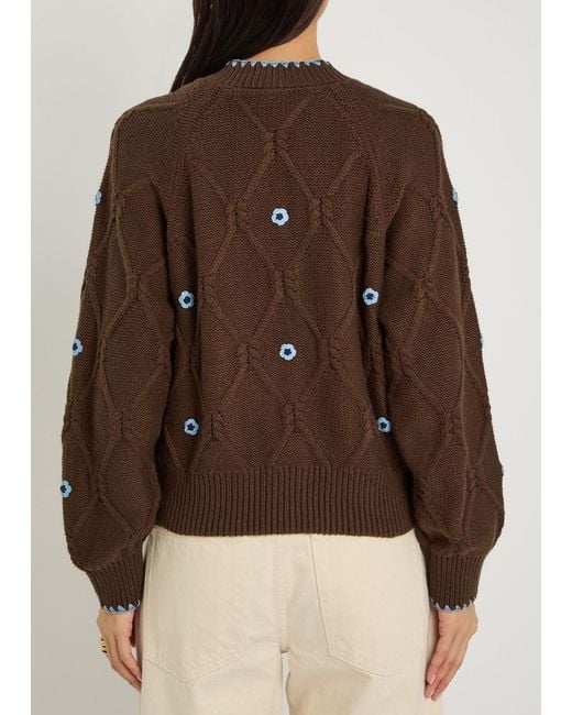Rails Brown Laurie Floral-Appliquéd Cotton-Blend Cardigan