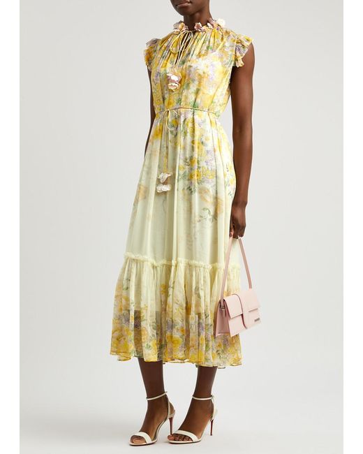 Zimmermann Yellow Harmony Floral-Print Georgette Midi Dress