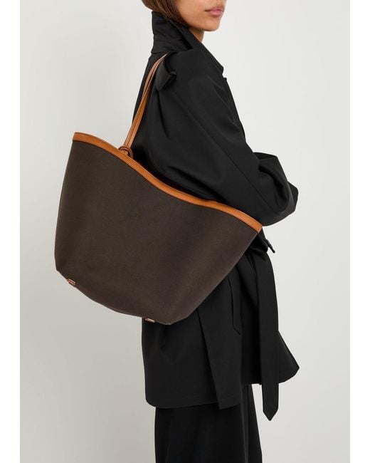 The Row Brown Park Three Leather-Trimmed Canvas Tote
