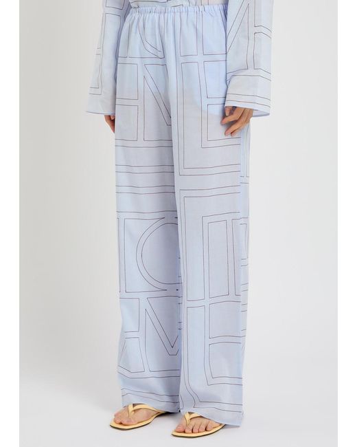 Totême Blue Logo-Monogrammed Cotton-Blend Pyjama Trousers