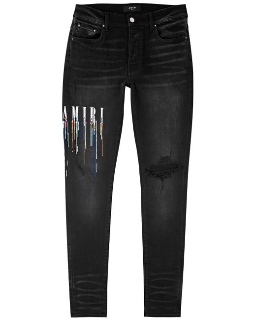 Amiri Denim Paint Drip Embroidered Skinny Jeans in Black for Men Lyst