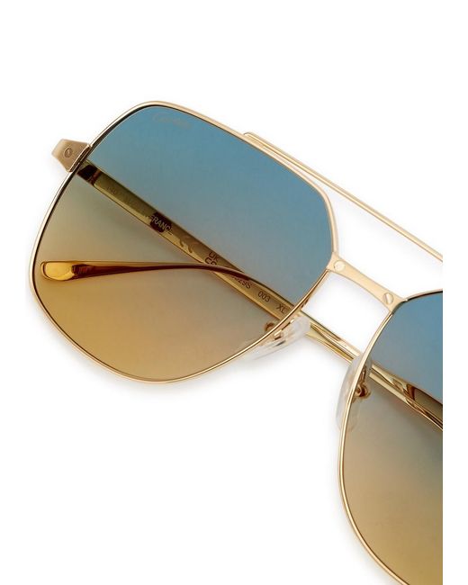 Cartier Blue Santos De -Tone Aviator-Style Sunglasses