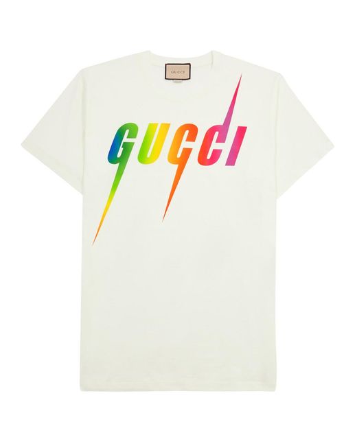 Gucci White Bolt Printed Cotton T-Shirt for men