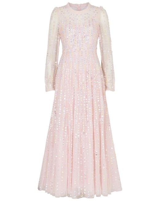 Needle & Thread Pink Raindrop Sequin-embellished Tulle Gown