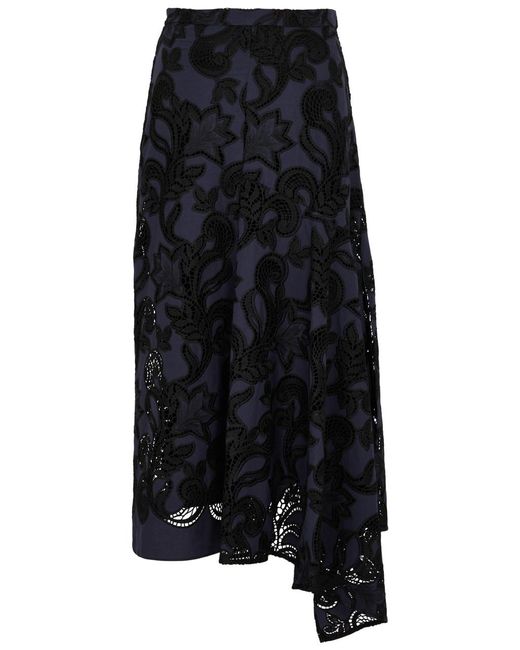 Erdem Black Lace-Panelled Midi Skirt