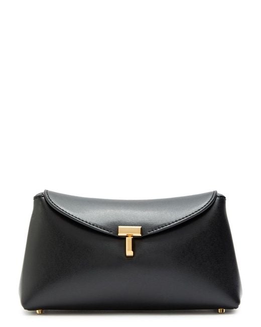 Totême Black T-Lock Mini Leather Clutch