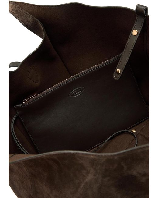 Tod's Brown T-Plaque Suede Tote