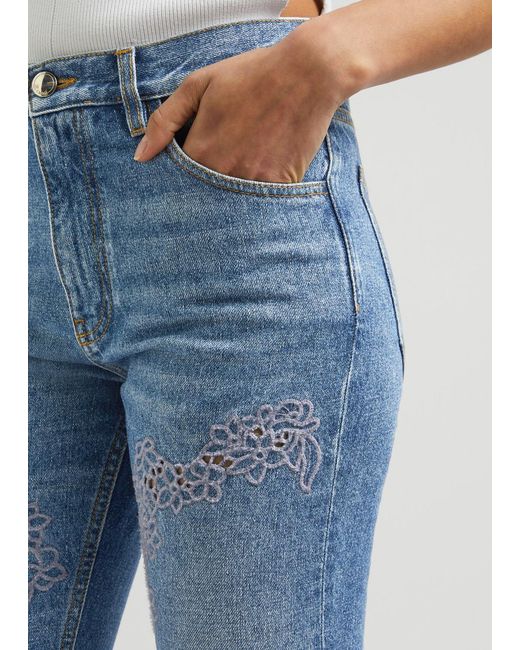Chloé Blue Cut-Out Embroidered Bootcut Jeans