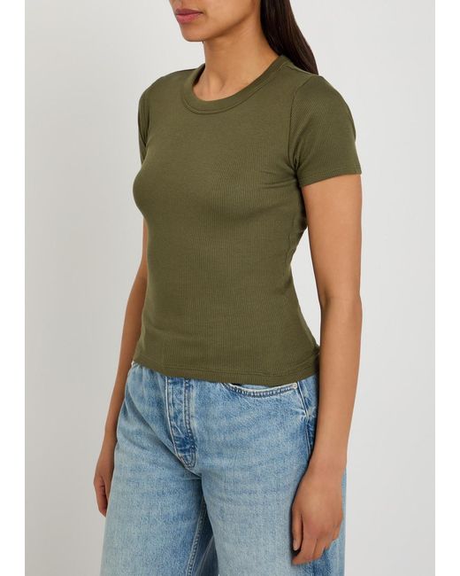 Rag & Bone Green Ribbed Stretch-Cotton T-Shirt