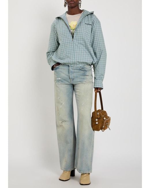 Acne Blue Plaid Hooded Cotton Jacket