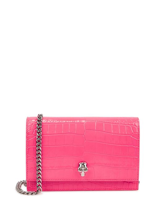 Alexander McQueen Mini Pink Crocodile-effect Leather Cross-body Bag | Lyst