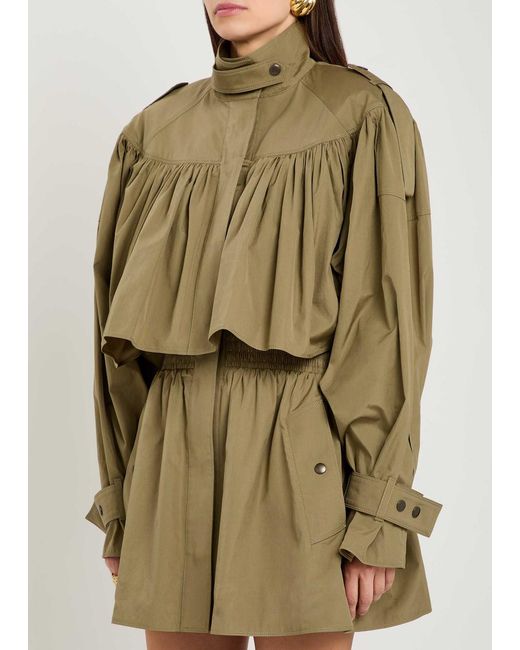 Chloé Green Gathered Cotton-Poplin Coat