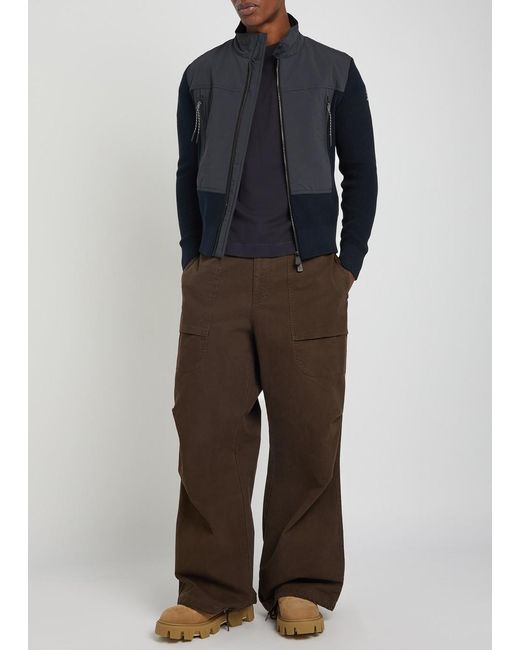 Moncler Blue Panelled Shell And Cotton-Knit Jacket for men