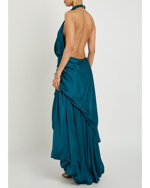 Zimmermann Blue Alchemy Halterneck Satin Maxi Dress