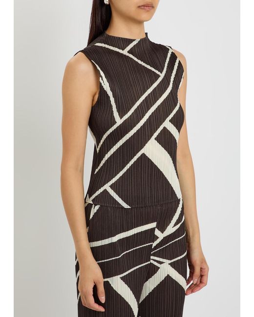 Pleats Please Issey Miyake Black Pleated Printed Woven Top