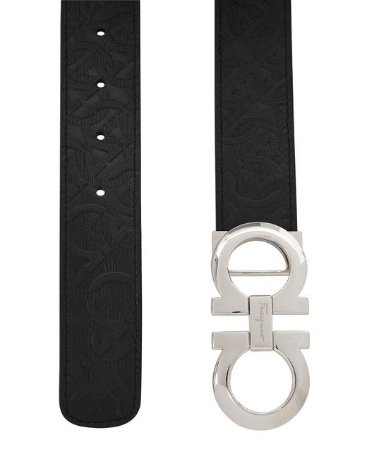 Ferragamo Black Ferragamo Gancini Embossed Leather Belt for men