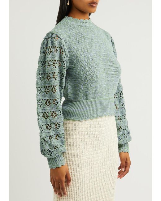 Hannah Artwear Green Layla Crochet-Panelled Cotton Jumper