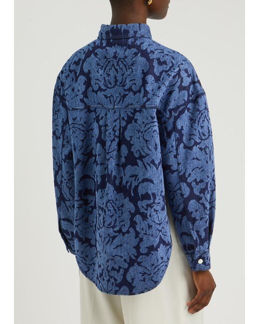 Alexander McQueen Blue Floral-Print Cropped Shirt