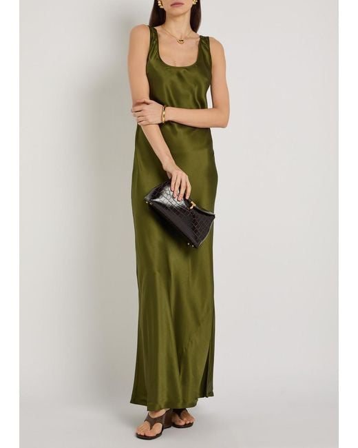 Reformation Green Pamela Silk Maxi Slip Dress
