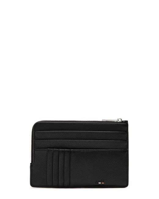 Boss Black Ray Logo Grained Leather Card Holder for men