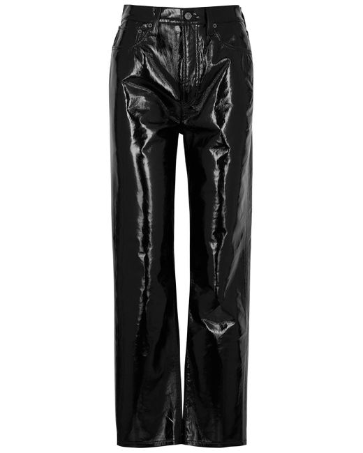 Agolde 90's Pinch Waist Leather Straight-leg Jeans in Black | Lyst