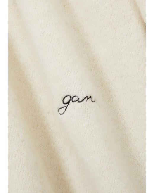 Ganni White Logo-Embroidered Alpaca-Blend Jumper