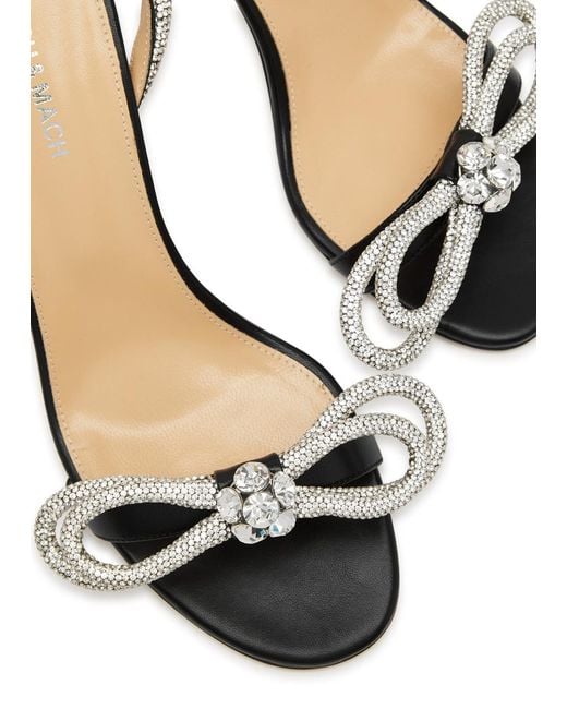 Mach & Mach Black Double Bow 95 Embellished Leather Sandals