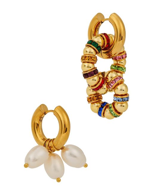 Timeless Pearly Multicolor Asymmetric 24kt Gold-plated Hoop Earrings