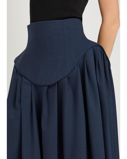 A.W.A.K.E. MODE Blue Basque Pleated Wide-Leg Wool-Blend Trousers