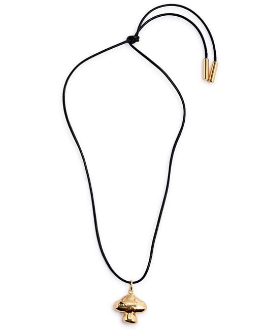 Timeless Pearly Blue Mushroom 24Kt-Plated Leather Cord Necklace