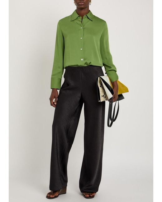 Vince Black Wide-Leg Satin Trousers