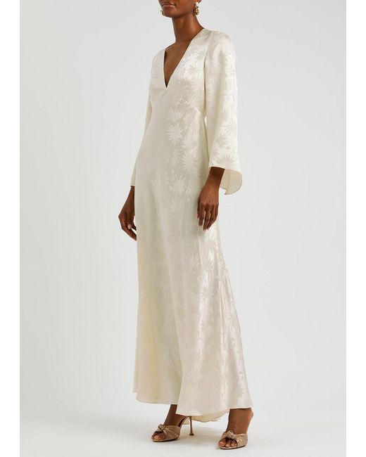 Rixo White Rosabella Floral-jacquard Silk-satin Maxi Dress