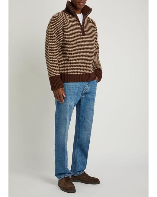 Studio Nicholson Brown Striped Half-Zip Wool Jumper for men
