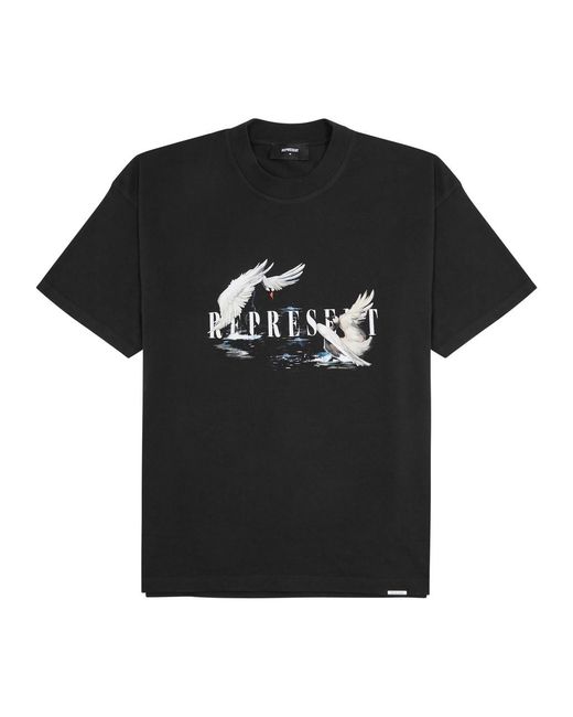 Represent Black Swan Printed Cotton T-shirt for men