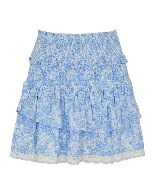 LoveShackFancy Blue Ohana Floral-Print Cotton Mini Skirt
