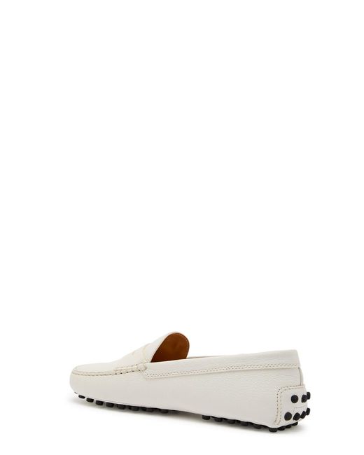 Tod's White Gommino Grained Leather Loafers